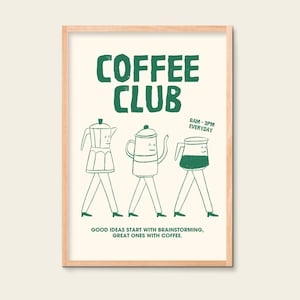 Coffee Club Poster | Funny Coffee Wall Art | Retro Coffee Pot Illustration | Kitchen Decor | Gift Idea for Coffee Fans