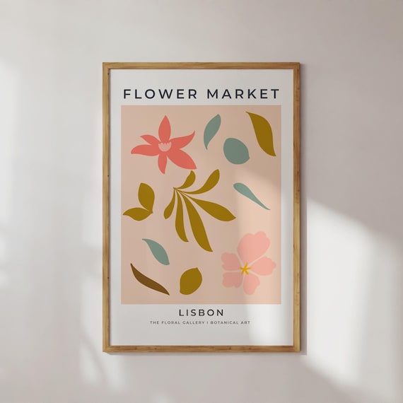 Flower Market Lisbon Poster | Blumen Poster | Ausstellungsposter | Poster Wohnzimmer | Pastel Scandi | Boho Poster