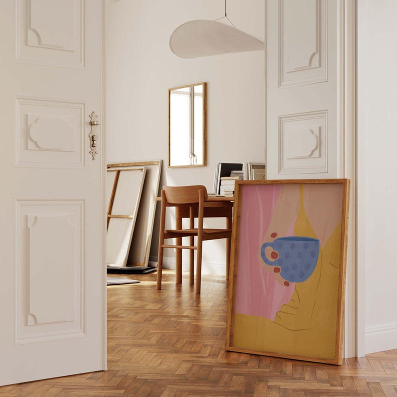 Contemporary art woman with coffee. Summer poster. Wall decoration for the dining room. Kitchen & coffee bar. Also ideal as a gift. image 8