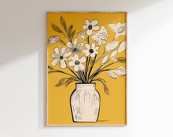 Still life bouquet | Poster flowers | Print yellow | Wall decoration living room | Art print | Print 50x70 | Dining room mural | Art modern