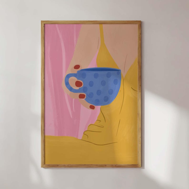 Contemporary art woman with coffee. Summer poster. Wall decoration for the dining room. Kitchen & coffee bar. Also ideal as a gift. image 1