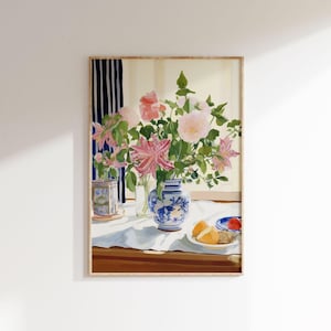 Still Life Bouquet | Flower Poster | Pastel Colors | Living Room Wall Decor | Art Print | 50x70 Print | Dining Room Poster | Modern Art