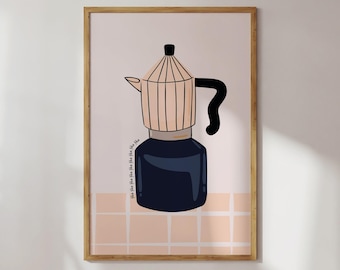 Fika Coffee Poster | Wall Poster | Kitchen Mural | Poster 50x70 | Coffee Bar Picture | Gift Idea | Espresso Pot Poster | Coffee Lover