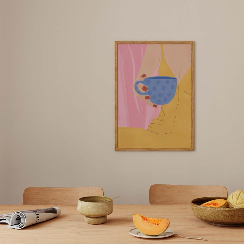 Contemporary art woman with coffee. Summer poster. Wall decoration for the dining room. Kitchen & coffee bar. Also ideal as a gift. image 4