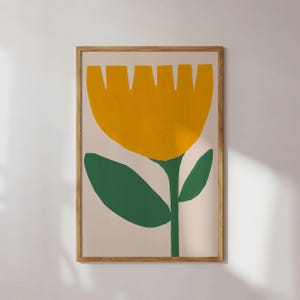 Yellow retro flower art print. Minimalist poster in yellow. Mid-century style. Great housewarming or birthday gift.