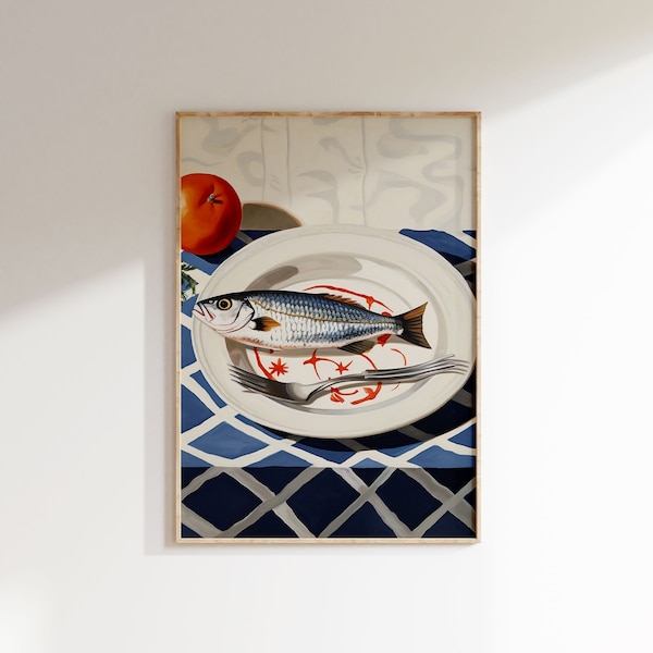 Fisch auf Teller Kunstdruck | Food | Küche Wanddeko | Esszimmer Wandbild | Print 50x70 | Kunst Modern | Kulinarische Kunst | Gourmet Poster