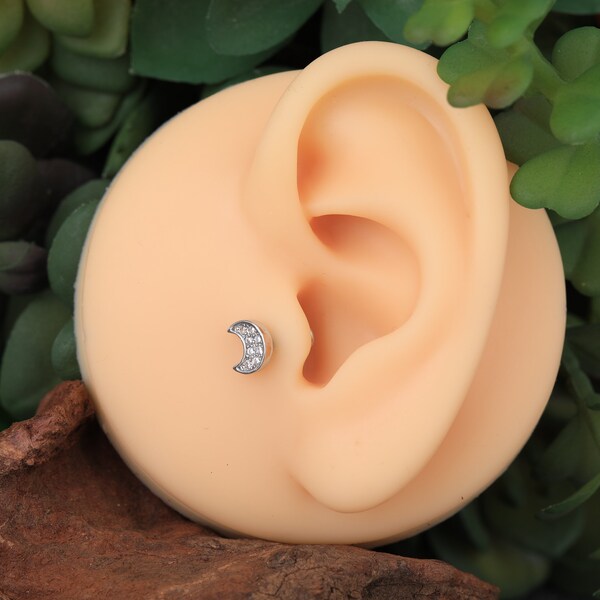 CRESCENT EARRINGS STUD - Flat Back Studs, Silver Earrings Stud, Moon Ear Stud, Womens Earrings Stud, Minimalist Stud Earring, Ear Stud Gift