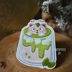 Stickers chat, stickers cat, matcha, stickers mignon, café, autocollant, Scrapbooking