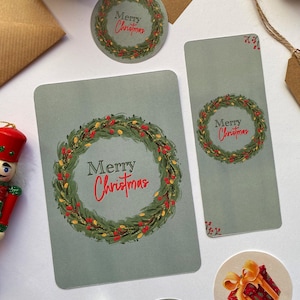 Cartes de vœux, Carte Noël, Carte Joyeux Noël, Carte postale, Cartes Noël kawaii, affiche de noël, Cadeau Noël, couronne de Noel