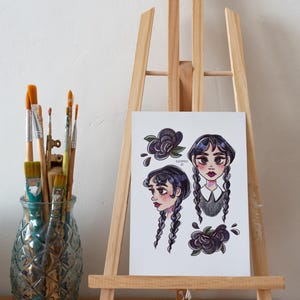 Wednesday Addams Poster, Wednesday Addams, Addams Poster, cartoon style, cartoon card,