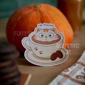 Stickers chat, stickers cat, catpuccino, stickers mignon, café, autocollant, Scrapbooking