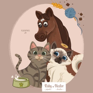 Cartoon animal portrait, Custom animal portrait, Drawing from a photo, Cat portrait, dog portrait, cartoon portrait