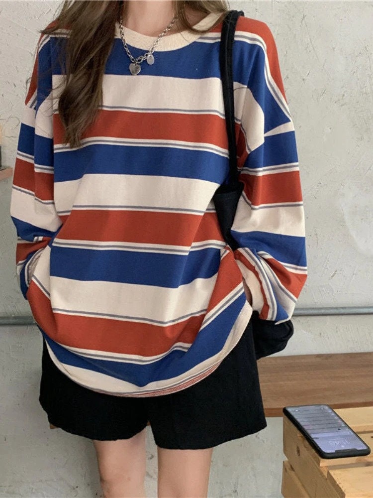 Y2K Striped Oversized Long Sleeve T-shirt - Etsy UK