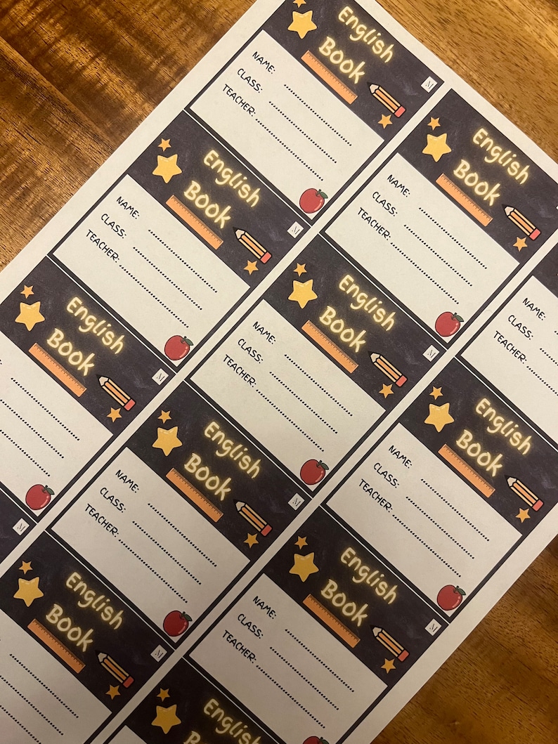 English Book Name Sticker Labels (digital) for Primary Schools and Home ...