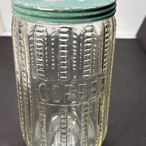 Vintage Large Embossed COFFEE Jar Canister Hoosier Sellers Kitchen Cabinet Collectible Zipper Glassware Pattern Sneath Glass Country Kitchen