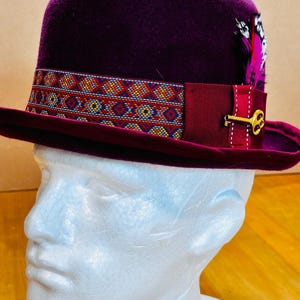 Felt Hat Wide Brim Burgundy - Etsy display picture 3
