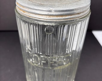 Antique Embossed COFFEE Jar, Hoosier Cabinet Glass  TRIPLE SKIP Ribbed Pattern