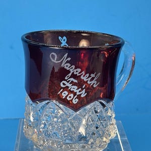 Vintage Ruby Flash Glass Cup Nazareth Fair 1906 Souvenir EAPC Mug