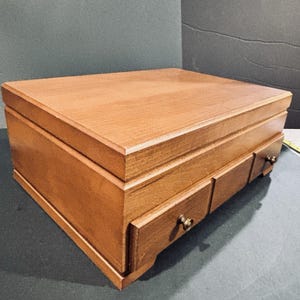 Vintage Wooden Flatware Storage Chest Red Velvet Lined Silverware Box Anti Tarnish Organizer
