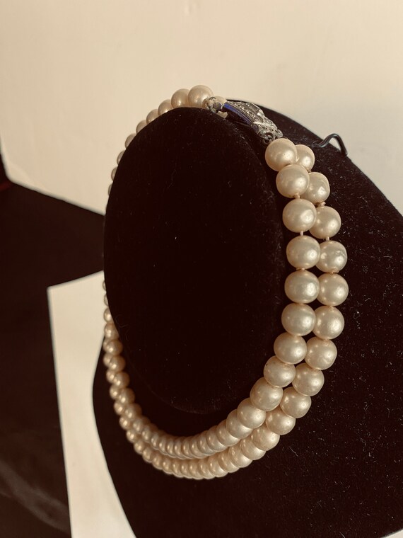 Vintage Faux Pearl Necklace double strand, Champag