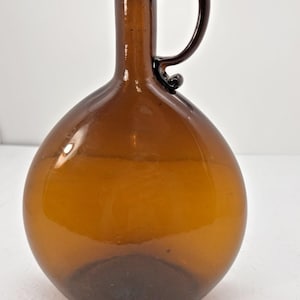 Antique 1800s Blown Amber Glass Chestnut Flask Bottle Iron Pontil Applied Handle