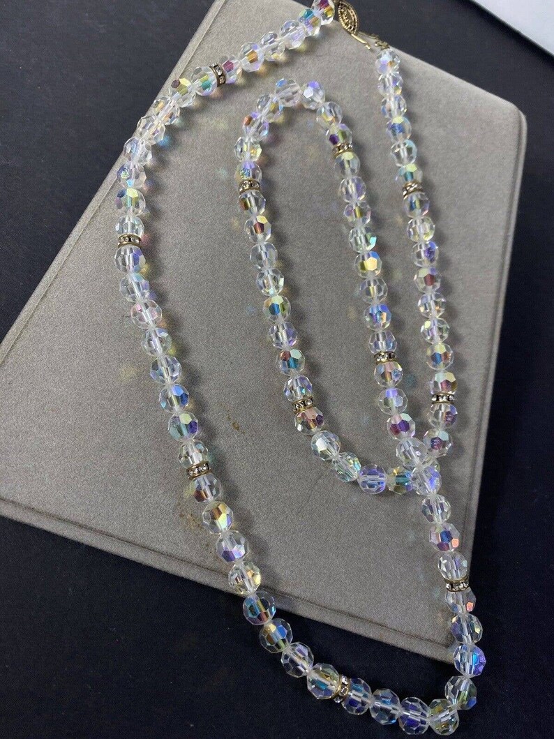 Vintage AURORA BOREALIS Necklace 15 Drop Sparkly Crystal Beads ...