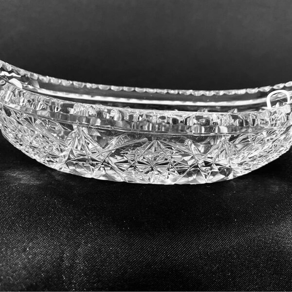 Antique Crystal signed 'HAWKES"  Open Salt Cellar, Boat/ Canoe 5"