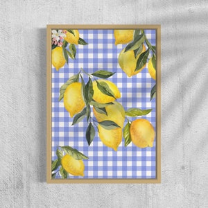 Yellow lemon clusters poster, kitchen art print, vegetables print, colorful art print