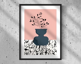 Contemporary flower vase, modern still life print, flora pot print, home décor print, pink and patterned vase print
