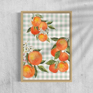 Poster of bunches of oranges, kitchen art print, orange poster, vegetables print, colorful art print