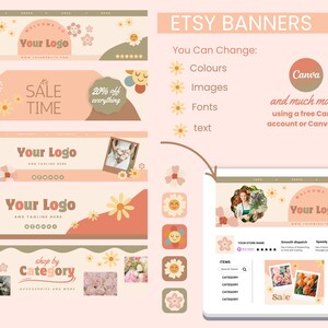 Editable Etsy Banner Bundle Templates, Etsy Store Banner, Custom Shop Branding Bundle, Canva Etsy Listing Templates Warm / Cozy Design