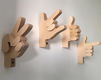 Wooden Hand Gesture Wall Hooks – Laser Cut Vector Files (Digital Download)