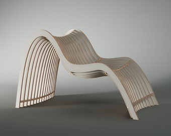 Parametric Design Wavy Wooden Furniture, Plywood Lounge Chair - CNC files for cutting, dwg/dxf/cdr vector | DIY