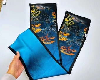 100% Mulberry Silk Scarf Long, Women's Scarf, Fashion Scarf, Bandana, Bag Accessory,Blue silk scarf，Gift-Packaged with Free Shipping