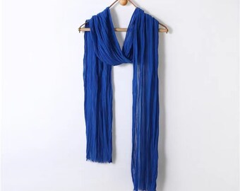 40 colors Thin cotton scarf Small scarf for men and women cotton neck tie,Pure color pleated cotton and linen scarf