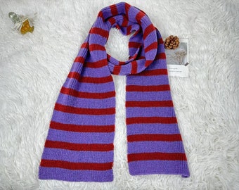 Knitted striped contrast scarf，knitted soft scarf, warm scarf, birthday gift，Christmas gift