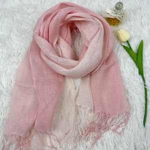 Sciarpa di lino ammorbidito in 10 colori, lino leggero naturale, sciarpa unisex, scialle, idea regalo, accessori, involucro di lino Pink White