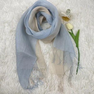 10 kleuren verzacht linnen sjaal, natuurlijk lichtgewicht linnen, unisex sjaal, omslagdoek, cadeau-idee, accessoires, linnen wrap Beige Blue