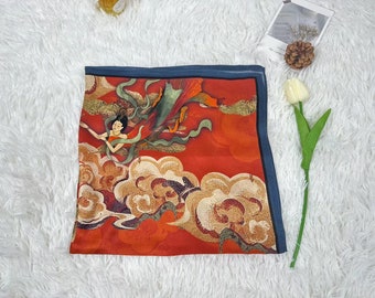68cm 100% Silk Scarf, Red Silk Neck Scarf, Silk Bandana, Silk Neckerchief, Silk Square Scarf, Silk Hair Scarf, Floral Silk Scarf,Gift