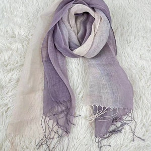 10 Colors Softened Linen Scarf, Natural Lightweight Linen, Unisex Scarf, Shawl, Gift Idea, Accessories, Linen Wrap Purple white