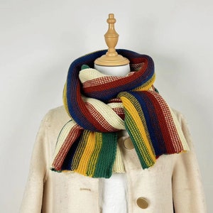 Rainbow knitted scarf female autumn winter thickened warm shawl lovely girl Scarf - Christmas gift