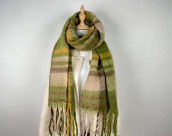 Mohair Green Plaid Scarf double-sided Plaid rainbow scarf warm scarf Christmas scarf