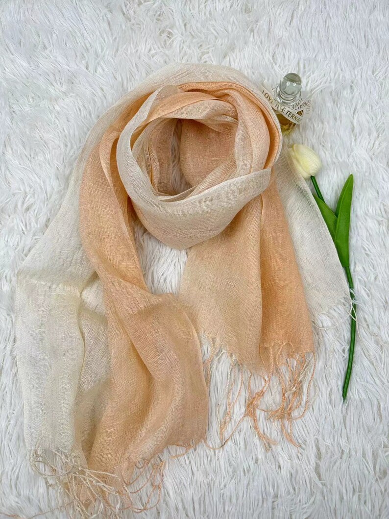 10 kleuren verzacht linnen sjaal, natuurlijk lichtgewicht linnen, unisex sjaal, omslagdoek, cadeau-idee, accessoires, linnen wrap Orange beige