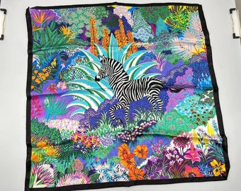 53 cm quadratischer Schal aus 100 % Maulbeerseide, Damenschal, modischer Schal, Bandana, Taschenzubehör, Zebra und Natur, Geschenkverpackung mit kostenlosem Versand