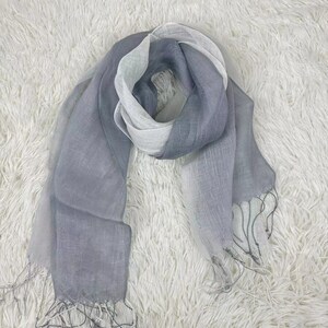 10 kleuren verzacht linnen sjaal, natuurlijk lichtgewicht linnen, unisex sjaal, omslagdoek, cadeau-idee, accessoires, linnen wrap Grey white