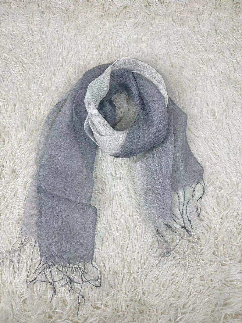 10 kleuren verzacht linnen sjaal, natuurlijk lichtgewicht linnen, unisex sjaal, omslagdoek, cadeau-idee, accessoires, linnen wrap Grey white