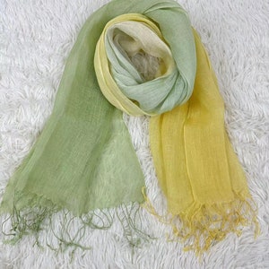 10 kleuren verzacht linnen sjaal, natuurlijk lichtgewicht linnen, unisex sjaal, omslagdoek, cadeau-idee, accessoires, linnen wrap Yellow Green
