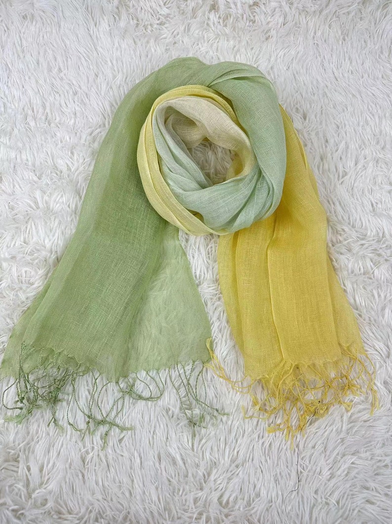 Sciarpa di lino ammorbidito in 10 colori, lino leggero naturale, sciarpa unisex, scialle, idea regalo, accessori, involucro di lino Yellow Green