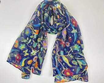 Ladies Women's Fashion elegant New Birds Print Long Scarves Floral Neck Scarf Shawl Wrap，Gifts for her