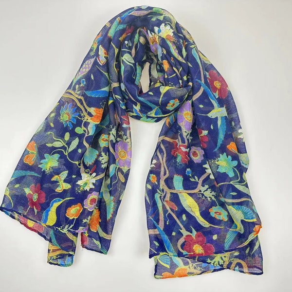 Ladies Women's Fashion elegant New Birds Print Long Scarves Floral Neck Scarf Shawl Wrap，Gifts for her